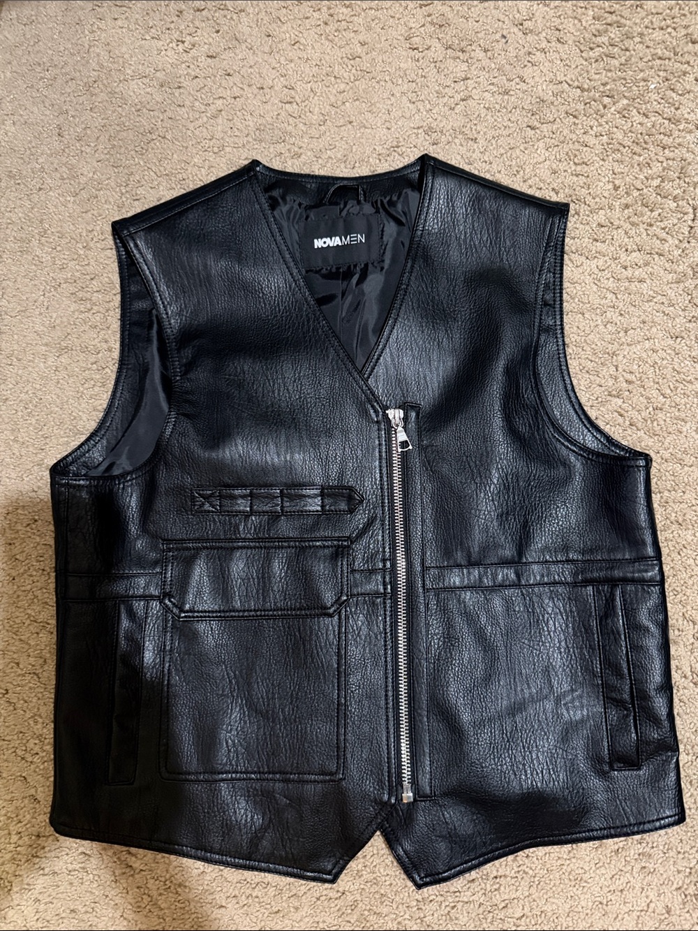 Fashion Nova Men Black Faux Leather Zip Vest